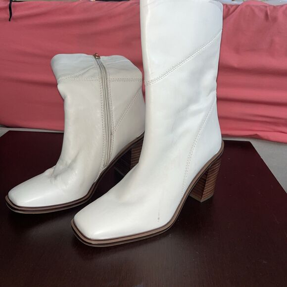 Franco Sarto Stevie Mid Calf Ivory Leather Boots - Picture 1 of 10